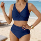 👙 Damski komplet bikini z marszczonymi elementami i wysokim stanem | Model wyszczuplający brzuch, top z wycięciami, rozmiary S–2XL – płatność przy odbiorze ✨