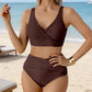 👙 Damski komplet bikini z marszczonymi elementami i wysokim stanem | Model wyszczuplający brzuch, top z wycięciami, rozmiary S–2XL – płatność przy odbiorze ✨