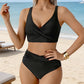 👙 Damski komplet bikini z marszczonymi elementami i wysokim stanem | Model wyszczuplający brzuch, top z wycięciami, rozmiary S–2XL – płatność przy odbiorze ✨