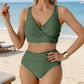 👙 Damski komplet bikini z marszczonymi elementami i wysokim stanem | Model wyszczuplający brzuch, top z wycięciami, rozmiary S–2XL – płatność przy odbiorze ✨