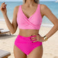 👙 Damski komplet bikini z marszczonymi elementami i wysokim stanem | Model wyszczuplający brzuch, top z wycięciami, rozmiary S–2XL – płatność przy odbiorze ✨